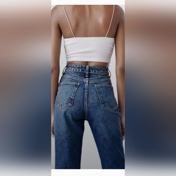 ZARA sz 4 Acid Washed Raw Hem 90s Mom Jeans Medium Wash Straight Leg Blogger Fav - Picture 3 of 12